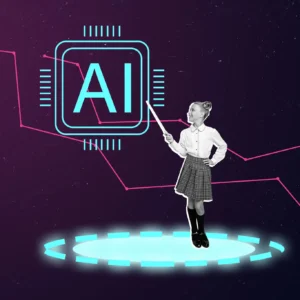 Retro child with AI technology graphic
