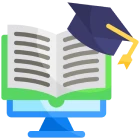 Online learning symbol with book and cap